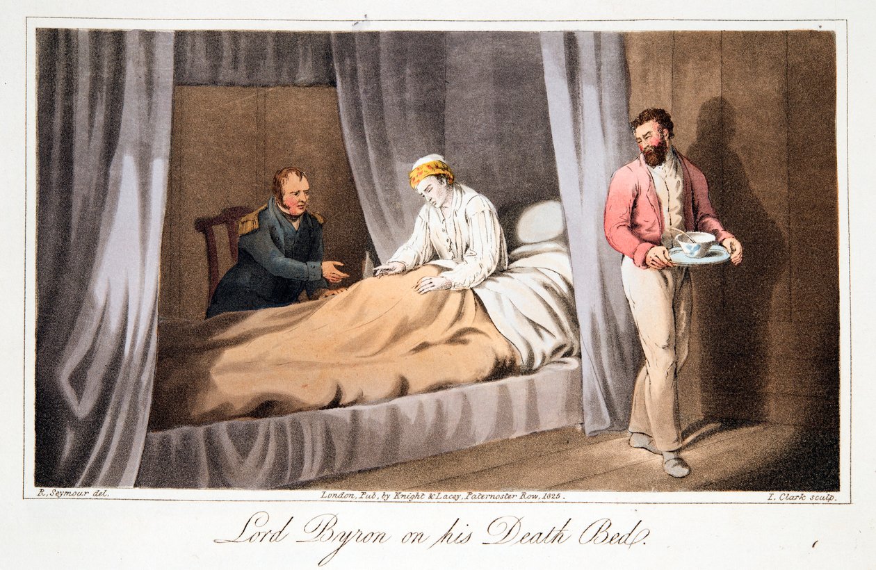 Lord Byron ölüm döşeğinde, pub. 1825. by Robert Seymour