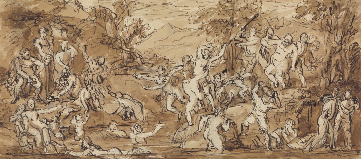 Ormanlık Bir Manzarada Bir Bacchanalia Kutlamasının Figür Çalışması by Robert Smirke