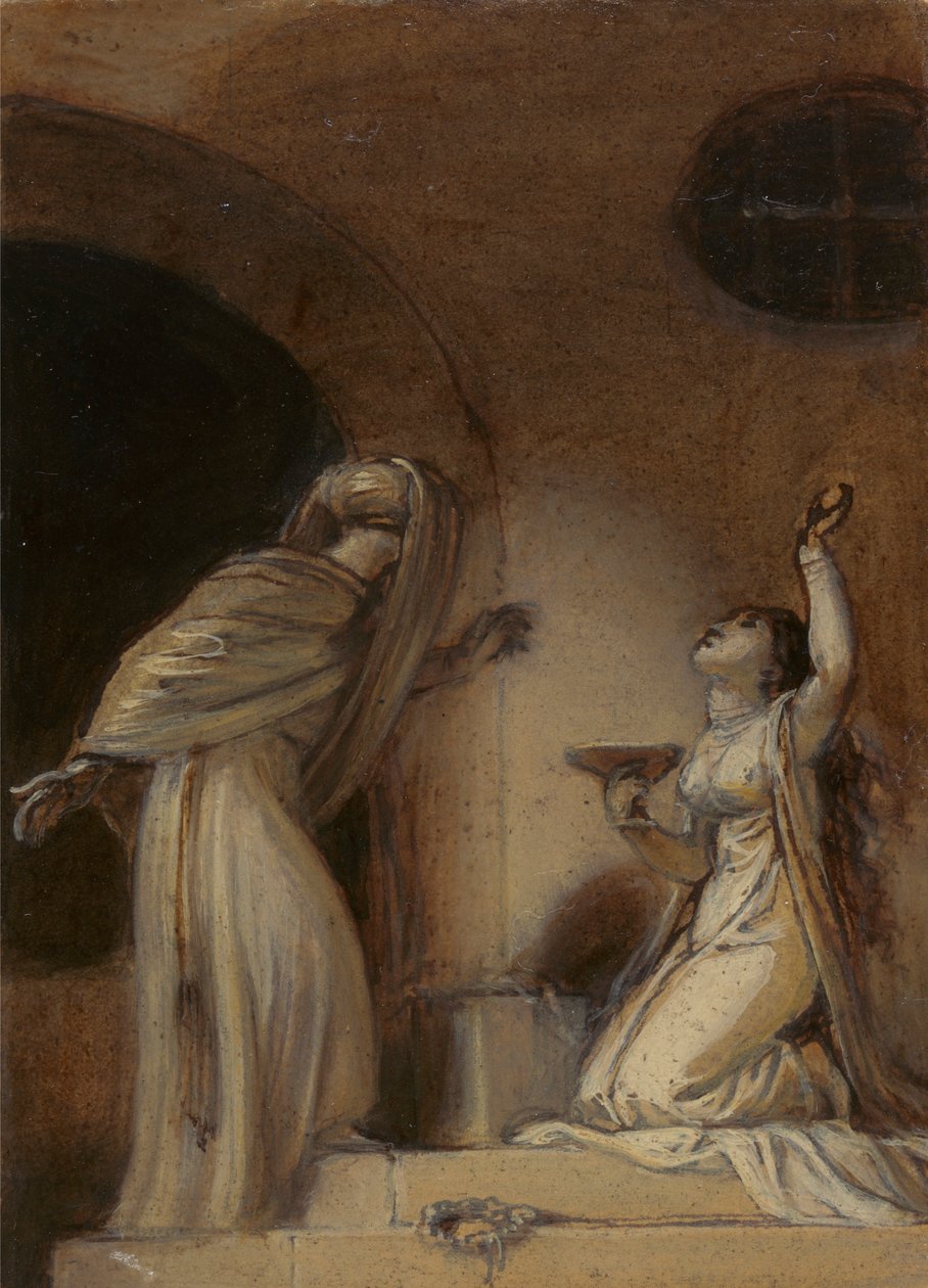 Sağda Diz Çökmüş Kadın Figürü ile bir Doğu Romantizmi, muhtemelen "Arap Geceleri" için İllüstrasyon) by Robert Smirke