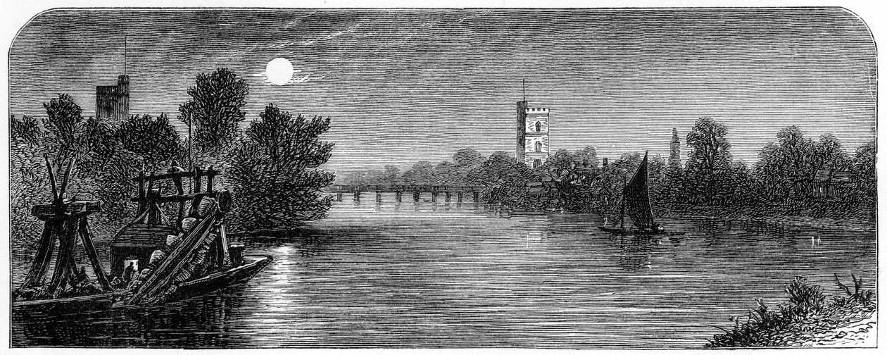 Putney Köprüsü ve Kilisesi, Ayışığı, 1880 by Robert Taylor Pritchett