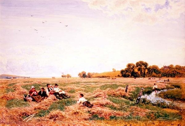 Dere kenarında yemek yiyen biçerdöverler by Robert Thorne Waite