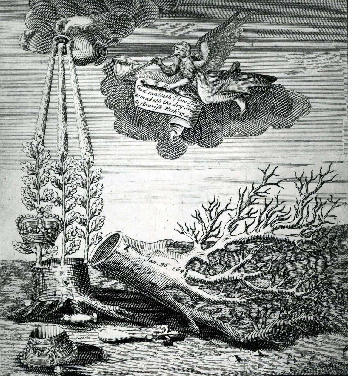Charles I ve Stuart ardılının yürütülmesine atıfta bulunan sembolik baskı, 1715 by Robert Vaughan