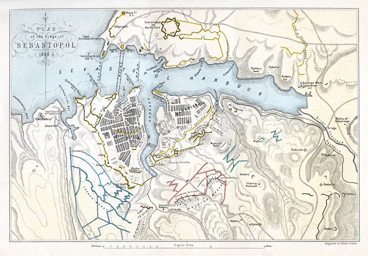 Sivastopol Kuşatması, Kırım Savaşı, 1854-1855, 1893 gösteren harita. by Robert Walker