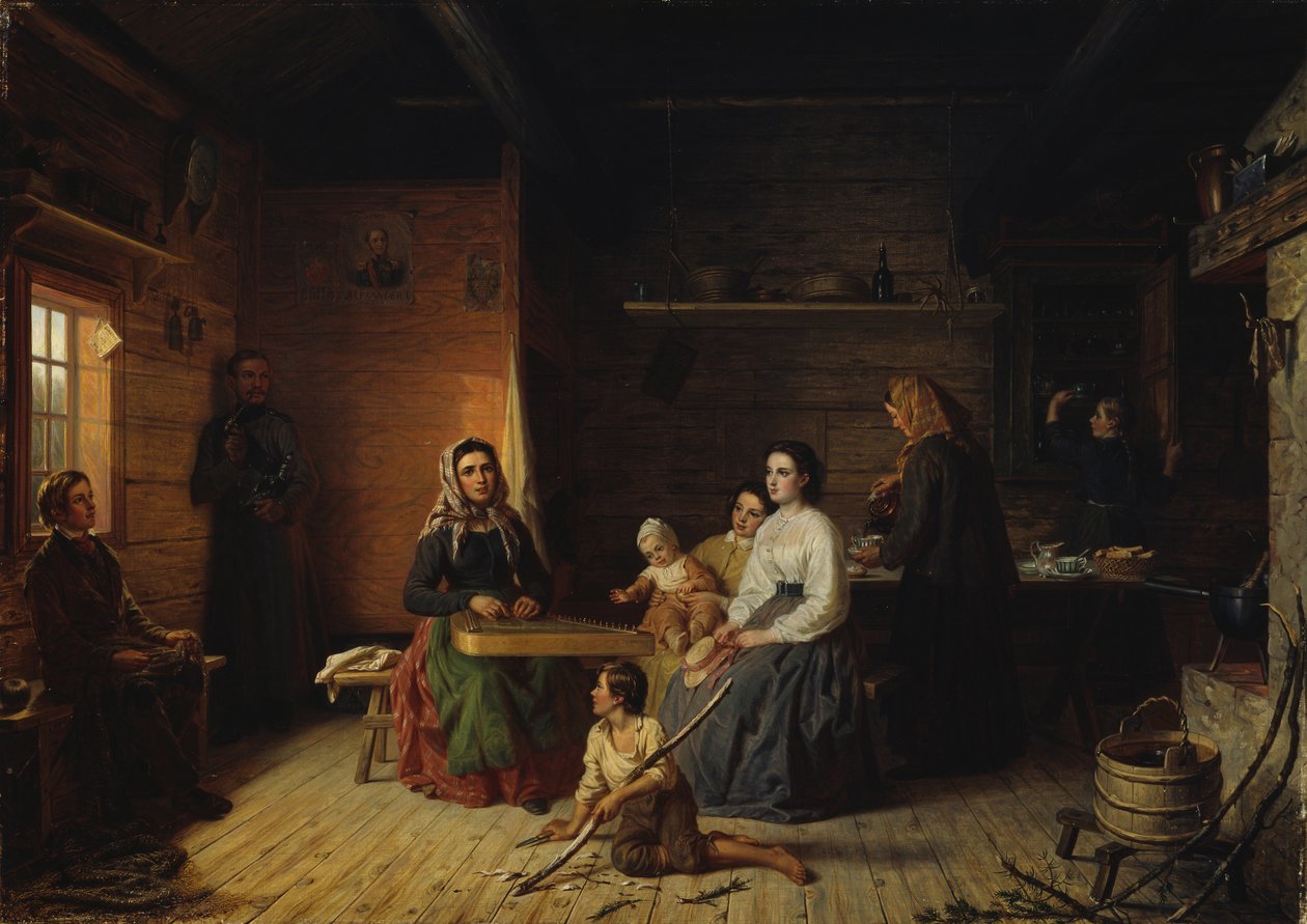 Köylü Kulübesinde Kantele Oynamak, 1868. by Robert Wilhelm Ekman