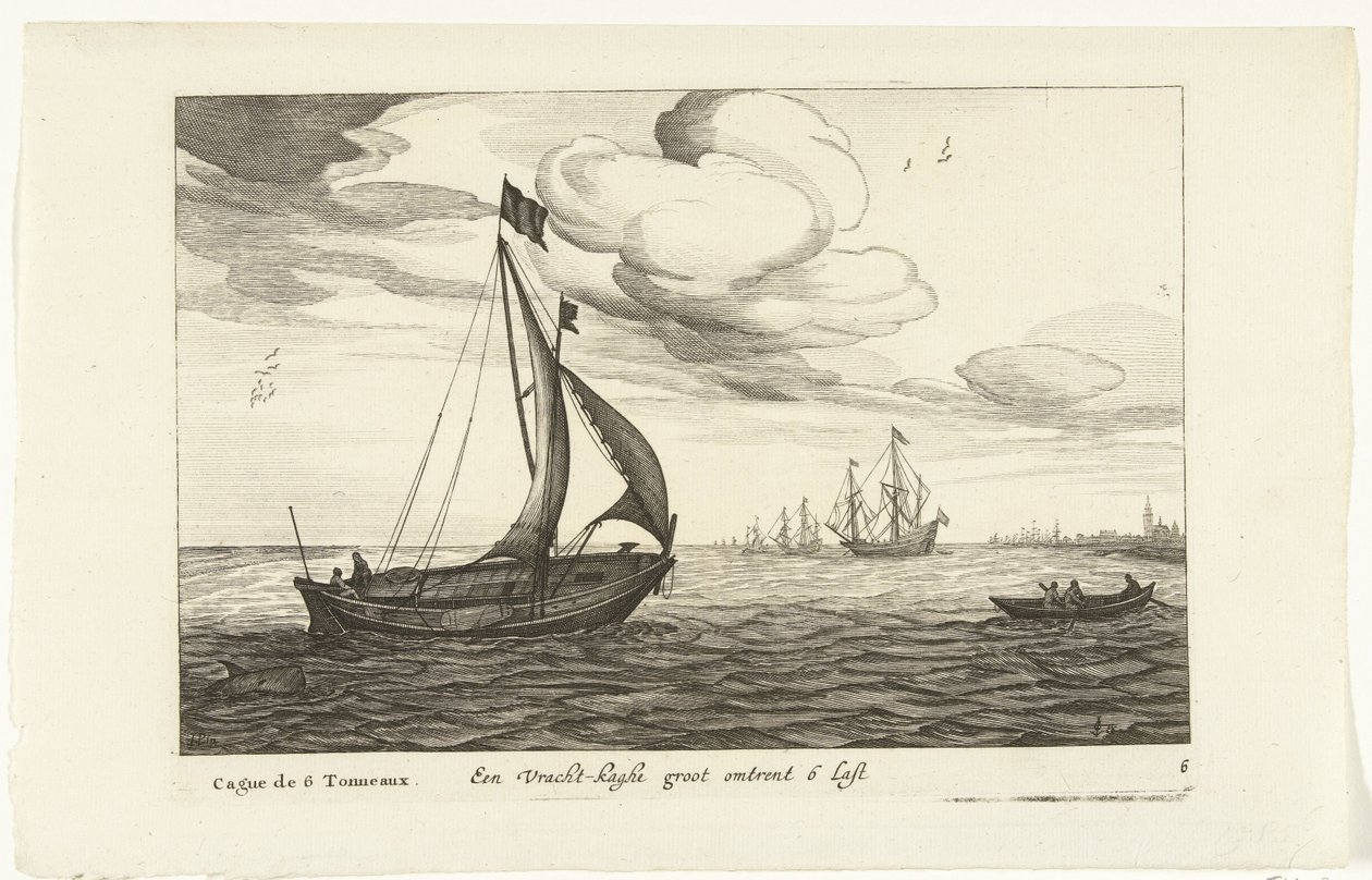 Vrachtkagen Een Vracht-kaghe groot omtrent 6 Last / Cague de 6 Tonneaux (nesnedeki başlık) Hollandse scheepstypen, 1627 (dizi adı) Diverse Navires Don ton sert dans les Provinces Unies / Icons by Robert de Baudous (possibly)