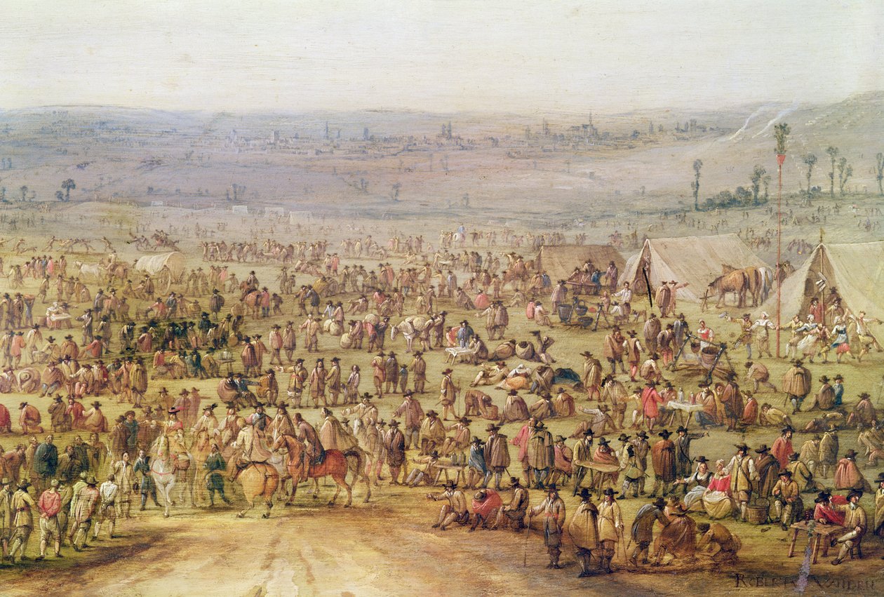 Military Encampment (oil on copper) (detail of 341904) by Robert van den Hoecke