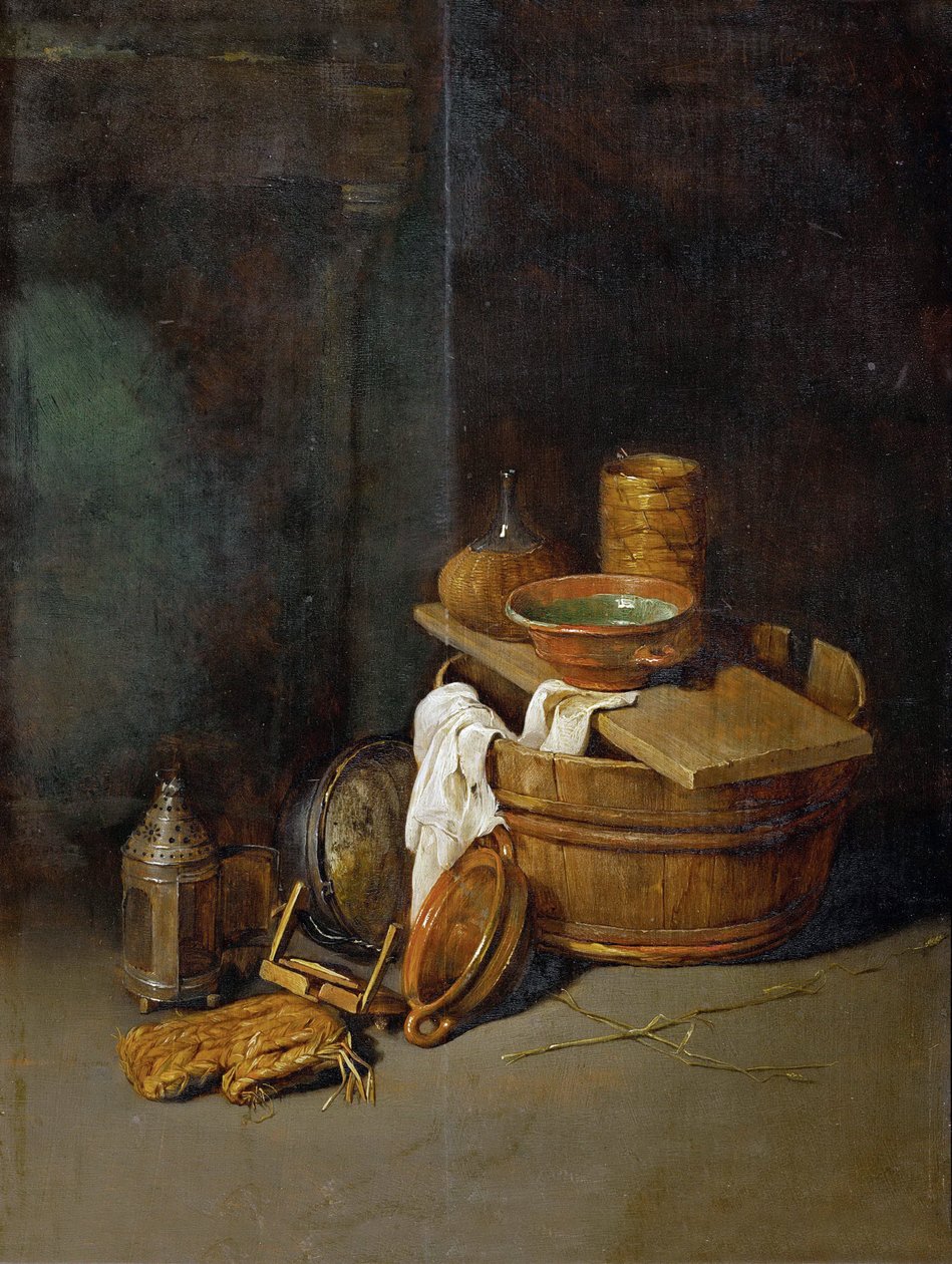 Mutfak eşyaları ile natürmort - Ev eşyaları ile natürmort, Hoecke, Robert van den (1622-1668). ahşap üzerine yağ by Robert van den Hoecke