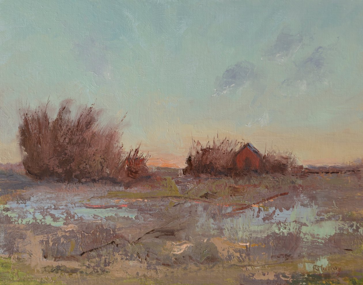 Granaries By The Slough, 2023 (keten panel üzerine yağlıboya) by Roberta Murray