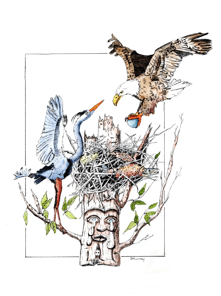 Totem Hırsızı, 2019 (kağıt üzerine mürekkep ve yıkama) by Roberta Murray