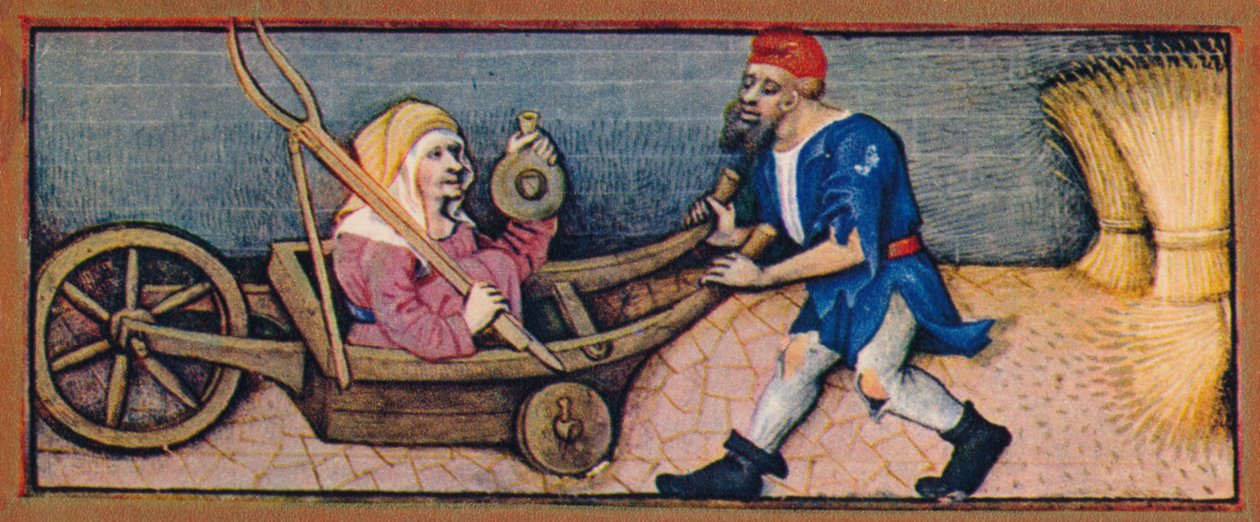 Ağustos - el arabasındaki yaşlı kadın, 15. yüzyıl, 1939. by Robinet Testard