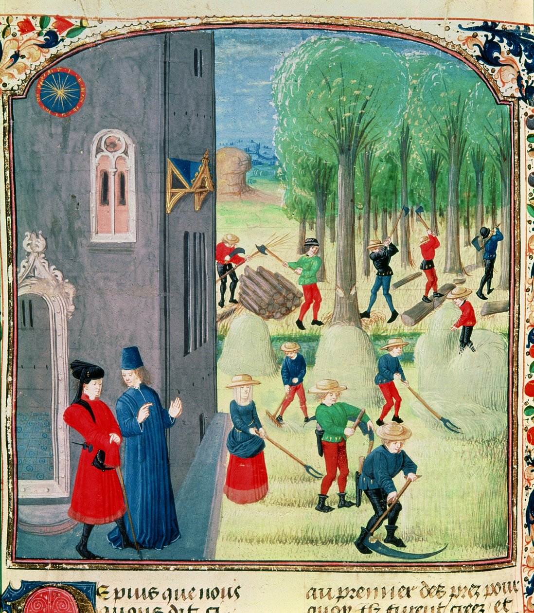 Ms. Lat 1173 Haymaking and Woodcutting, from the Hours of Charles d