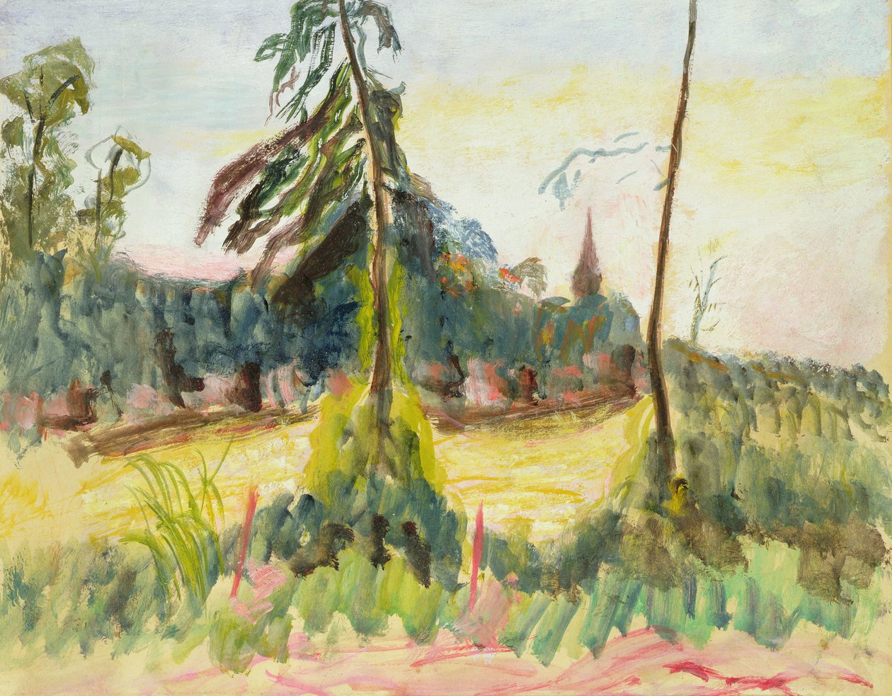 Ağaçlar ve Küçük Bir Kilise ile Manzara by Roderic O Conor