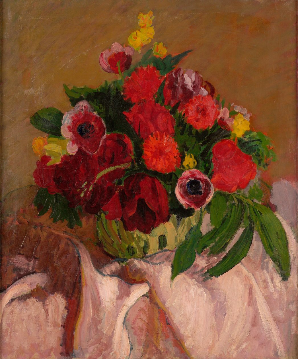 Pembe kumaş üzerine karışık çiçekler by Roderic OConor