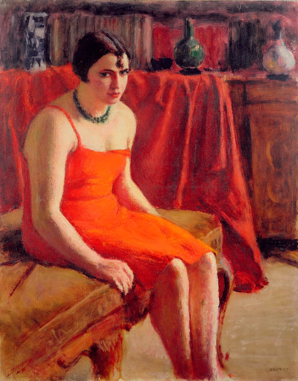 ಕೆಂಪು ಉಡುಪಿನಲ್ಲಿ ಕುಳಿತಿರುವ ಮಹಿಳೆ, 1929 ಟರ್ಕ್ by Roderic O Conor