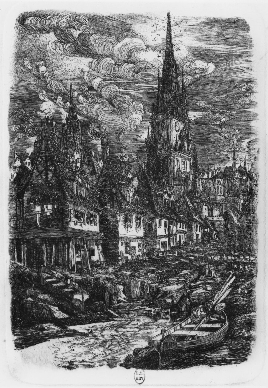 Sivri kuleli balıkçı limanı, 1860 by Rodolphe Bresdin
