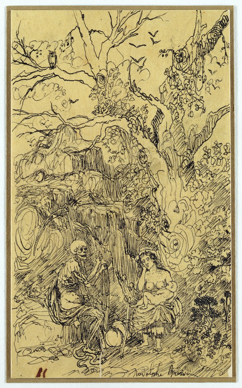 Anne ve Zaman (La Mere et le Temps), c.1857-61 (Kağıt üzerine Hint mürekkebi ve kalemi) by Rodolphe Bresdin