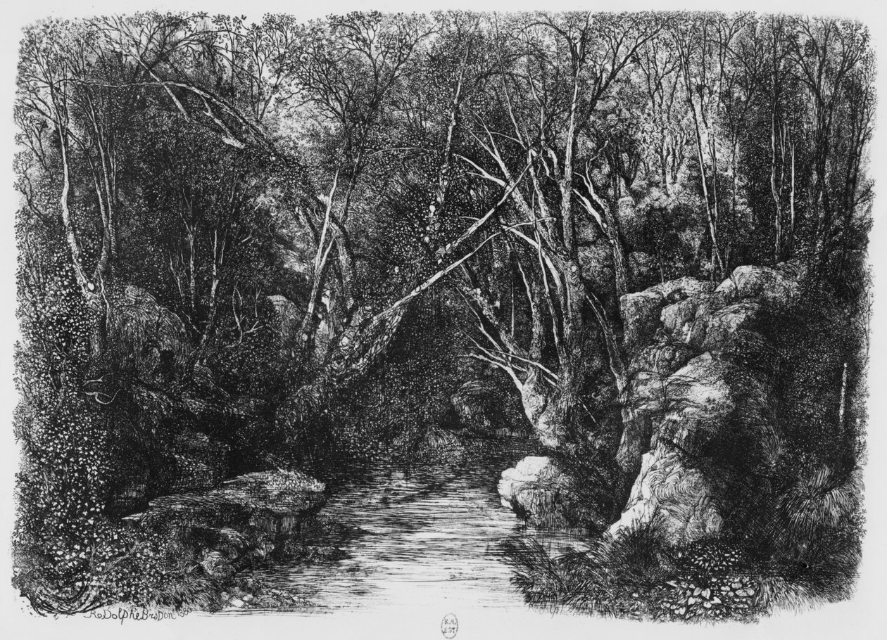 Ağaçların arasından geçen dere, 1880 by Rodolphe Bresdin