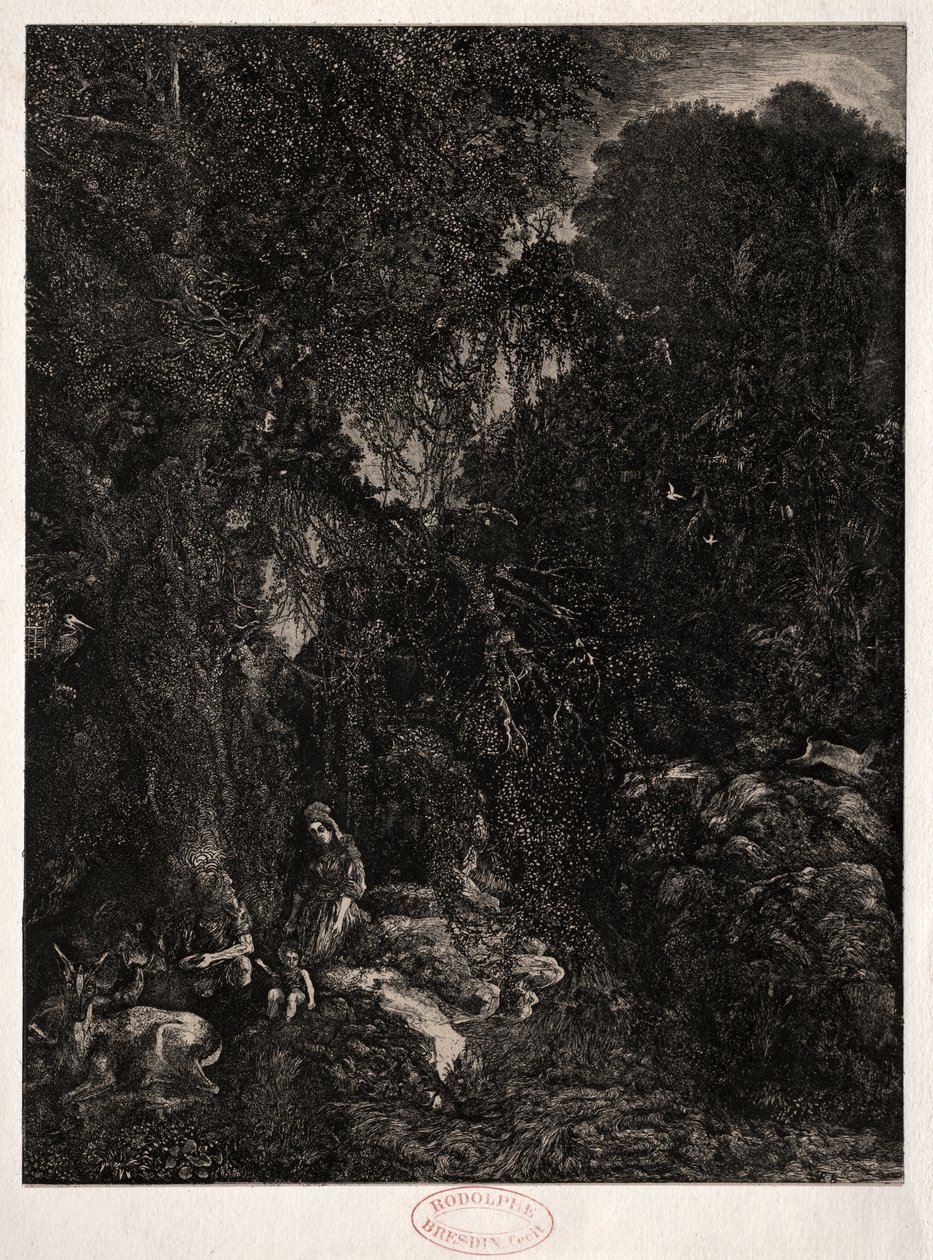 Geyik ile kutsal aile by Rodolphe Bresdin