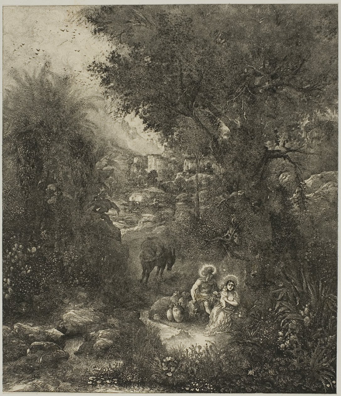 Eyerli Eşek ile Mısır Uçuşunda Dinlenin by Rodolphe Bresdin