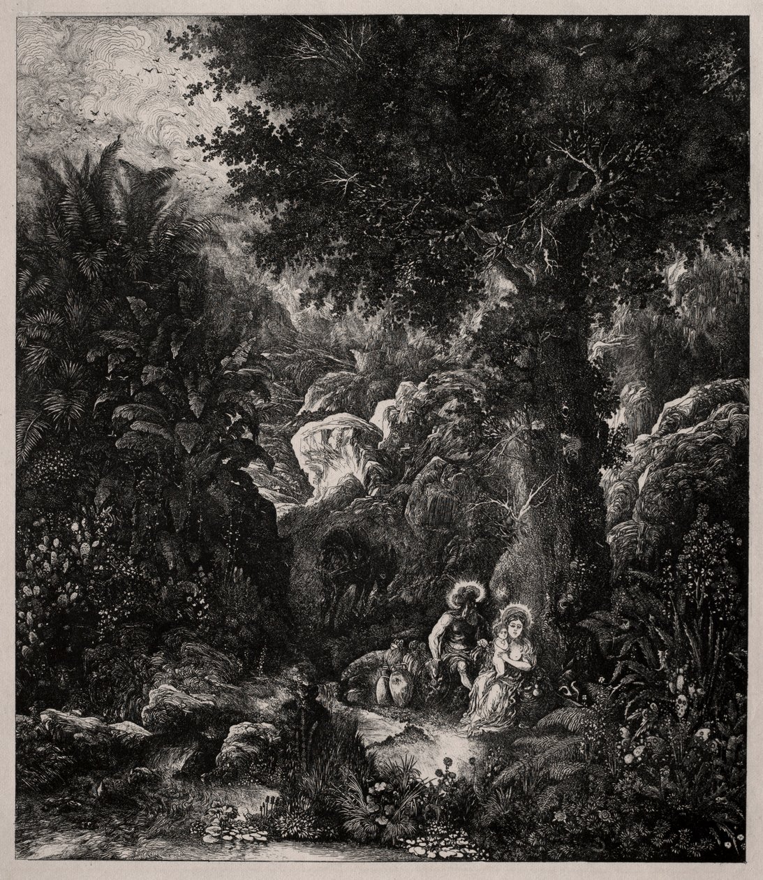 Eyerli Eşekle Mısır Uçuşunda Dinlenme, 1871. by Rodolphe Bresdin