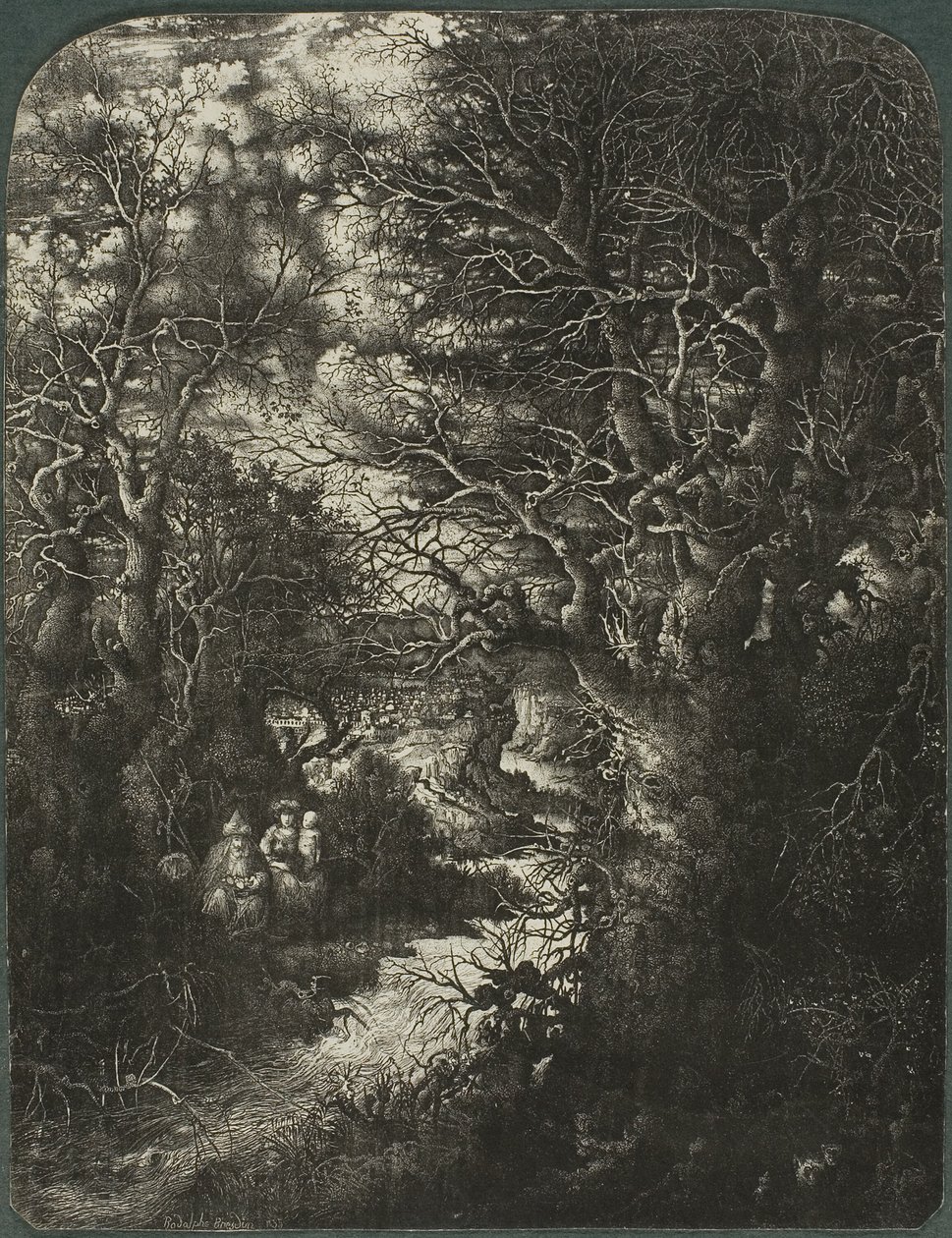 Kutsal Aile Bir Dere Kenarında Dinleniyor by Rodolphe Bresdin