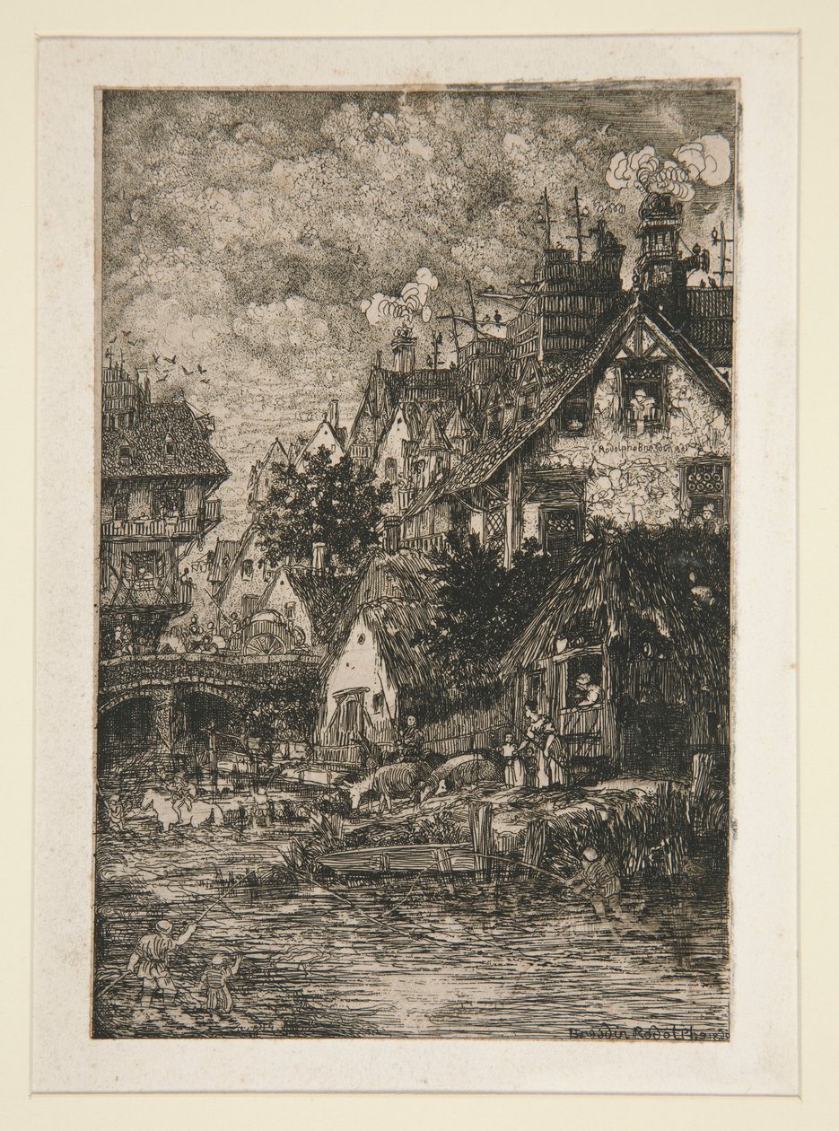 Dere kenarındaki köy by Rodolphe Bresdin