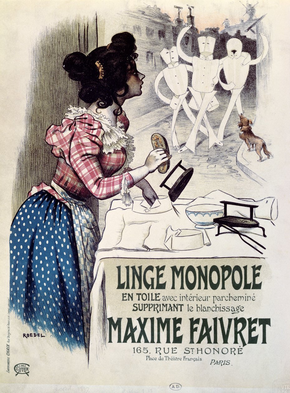 'Linge Monopole' beyazlatma önleyici ürün reklamı afişi, c.1895 by Roedel