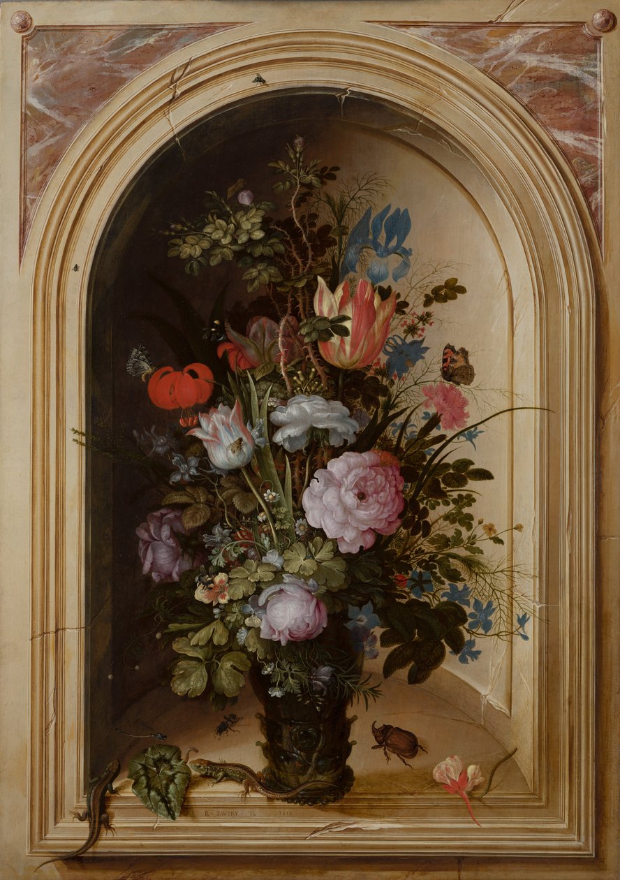 Taş Bir Niş İçinde Çiçek Vazosu, 1615 by Roelandt Jacobsz. Savery