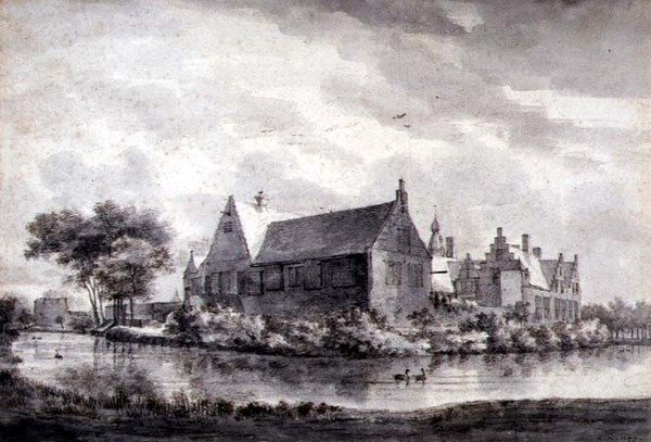 PD.645-1963 The Castle of Marquette, Hollanda, c.1646-47 (yıkama, tebeşir, kalem ve kağıt üzerine mürekkep) by Roelandt Roghman