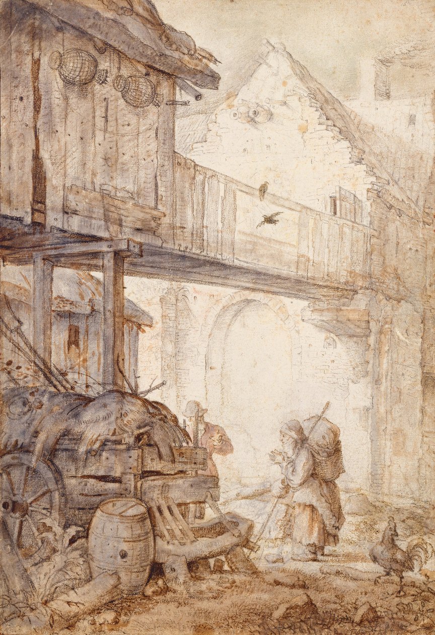 Dilenci Kadının Bulunduğu Terkedilmiş Avlu, c. 1608 by Roelant Saverij