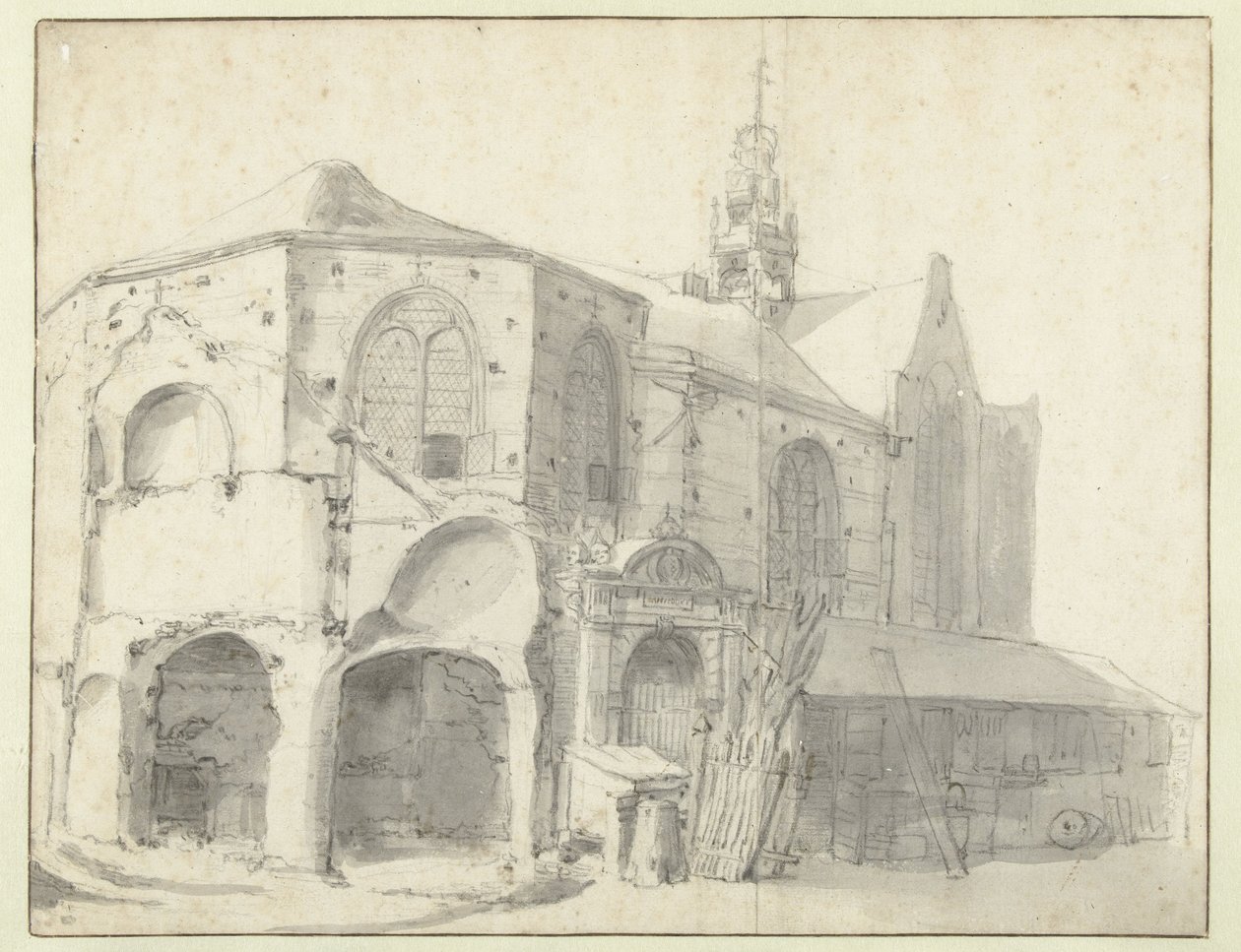 Jeruzalemkapel ve Sint Olofskapel, Amsterdam'ın görünümü by Roelant Roghman (attributed to)