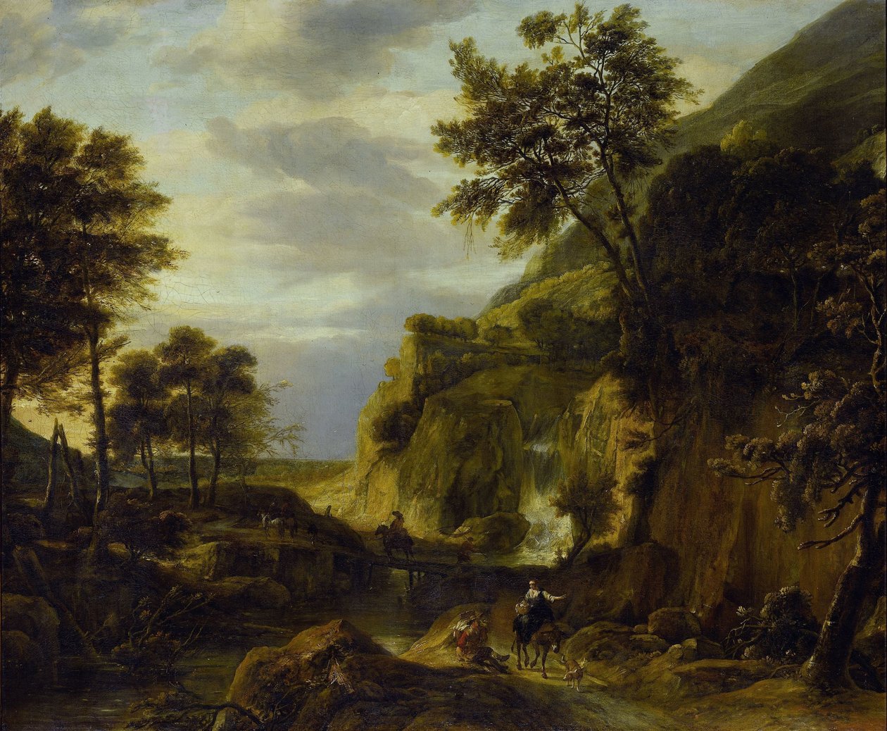 Şelale ile dağlık manzara by Roelant Roghman