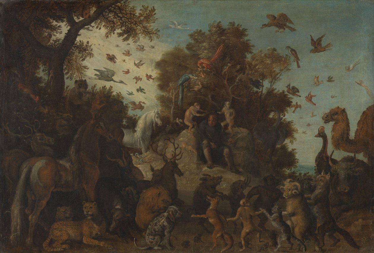 Hayvanların şöleninde iki maymunun taçlandırdığı şair by Roelant Savery (workshop of)