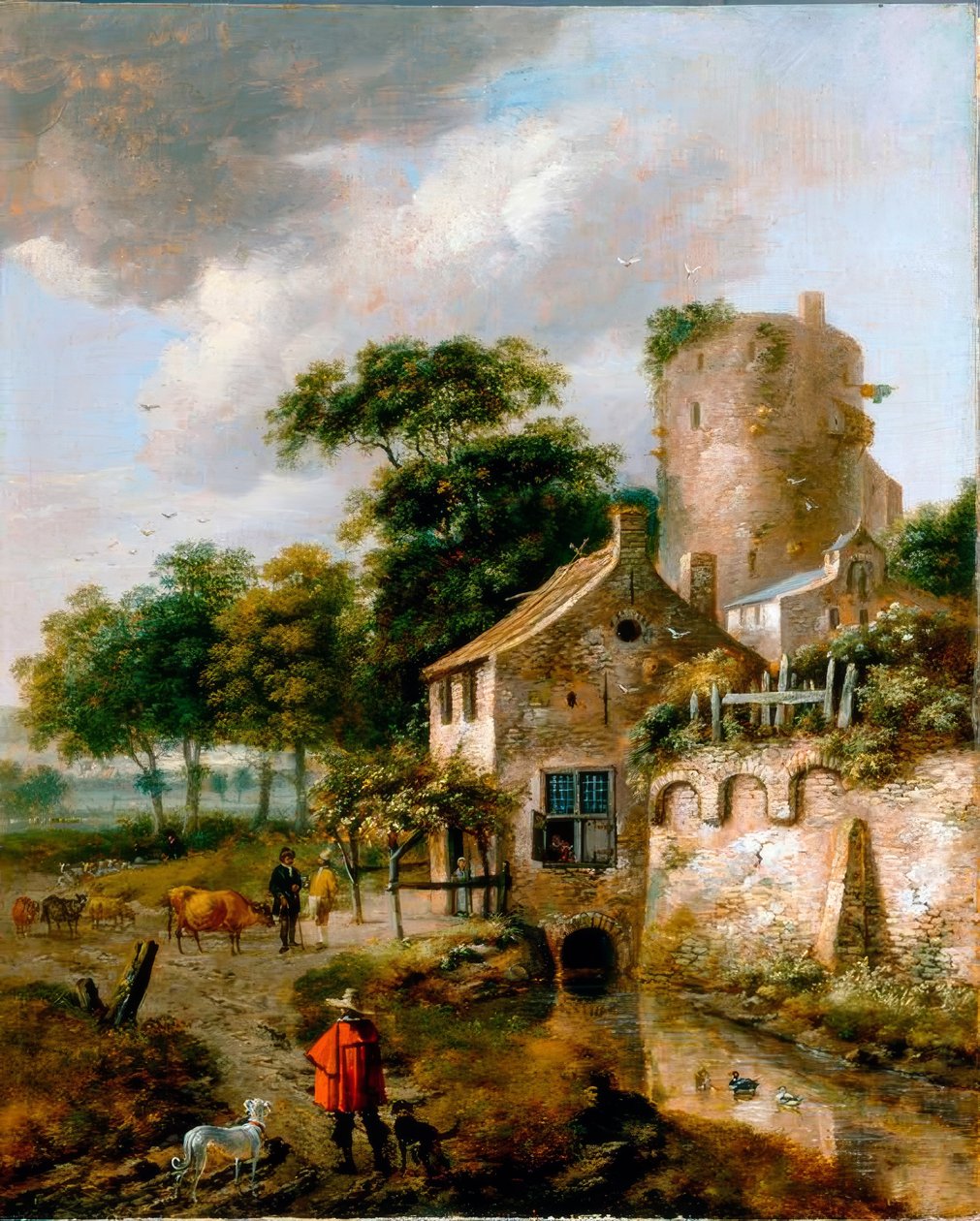RJ v. Vries, bir kule ile manzara by Roelof Jansz van Vries