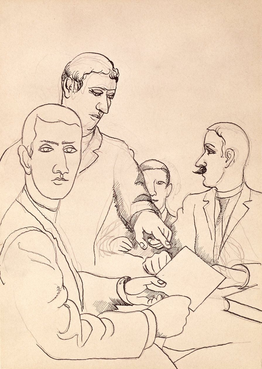 Arkadaşlar, Çizim (kağıt üzerine kalem, mürekkep ve pastel) by Roger de La Fresnaye