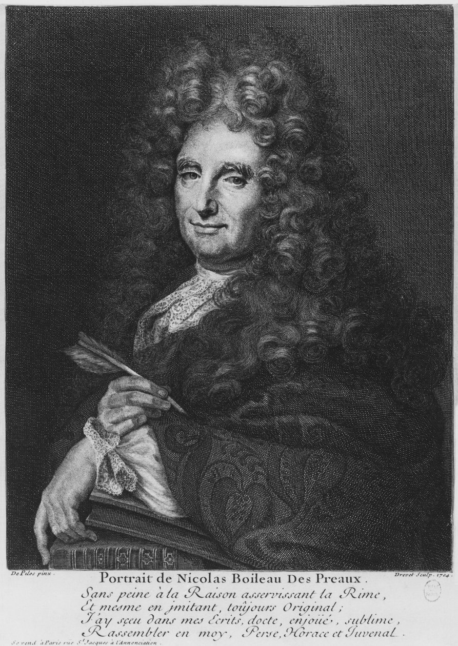 Pierre Drevet (1663-38) 1704 tarafından oyulmuş Boileau-Despreaux olarak bilinen Nicolas Boileau