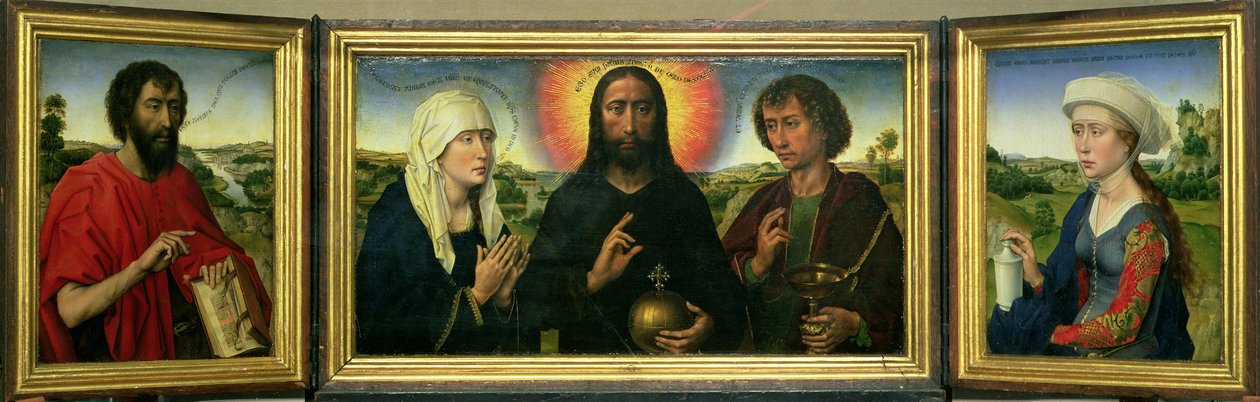 Braque Ailesi Üçlemesi: (LtoR) Vaftizci Yahya, Bakire ile Evangelist Aziz Yahya arasındaki Kurtarıcı İsa, Mecdelli Meryem (ayrıntılar için bkz. 15987) by Rogier van der Weyden