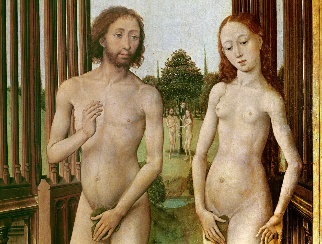 Kefaret Üçlemesi, sol panel: Adem ve Havva Cennetten kovuldu, 1455-59 (tahta üzerine yağlı boya) by Rogier van der Weyden