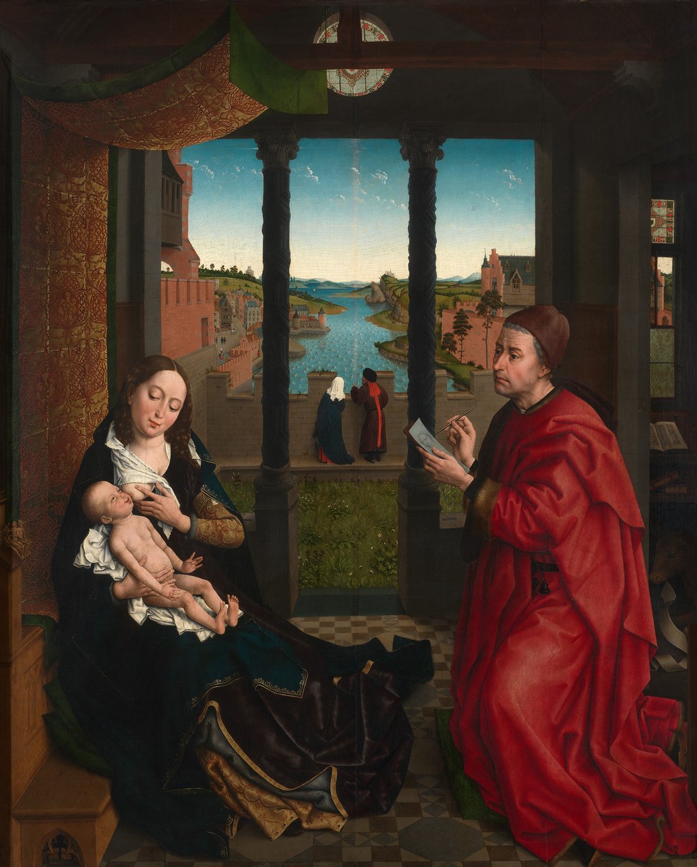 Aziz Luka Meryem'in Portresini Çiziyor (panel üzerine yağlıboya) by Rogier van der (after) Weyden