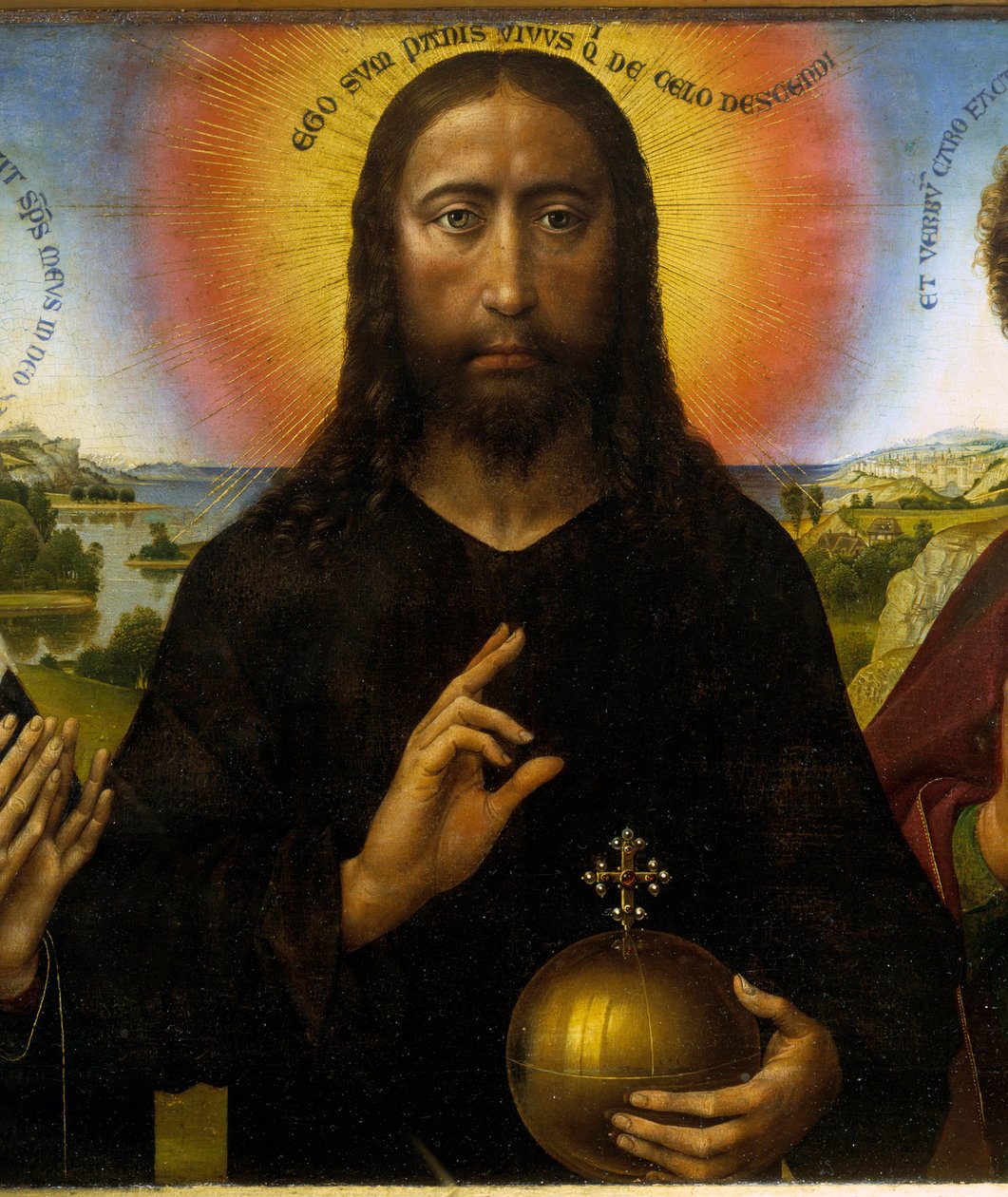 Bakire ve Aziz John the Evangelist arasındaki kurtarıcı Mesih Üç Parçalı Braque diyor. İsa