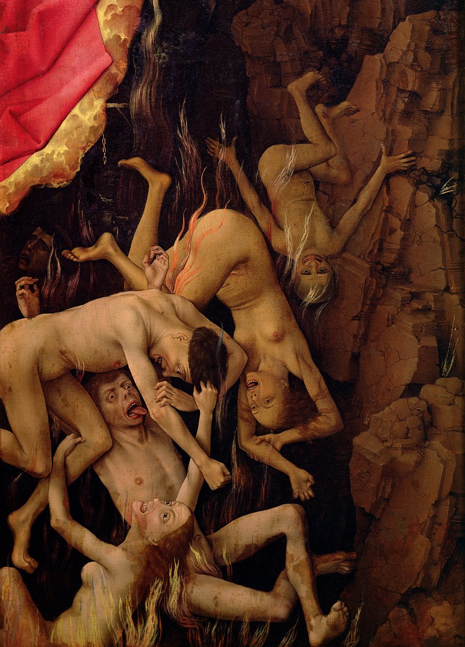 Son Yargı, lanetlilerin cehenneme düşüşünün detayı, c.1445-50 by Rogier van der Weyden
