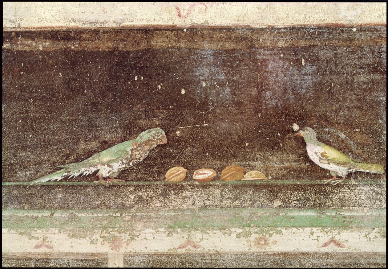 Fındık yiyen kuşlar, Mısır tarzı tablolarla süslenmiş bir tabliniumdan detay, MÖ 27-14 dolayları by Roman