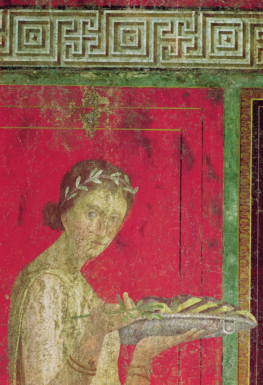 İnisiyenin İlmihal Sahnesinden Detay, Kuzey Duvarı, Oecus 5, MÖ 60-50 fresk ayrıca bkz. 20015 by Roman