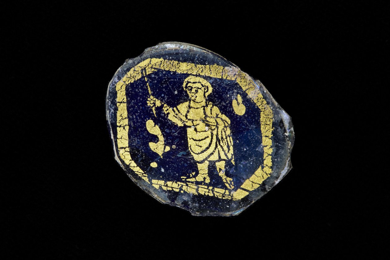 İsa'nın değnek tuttuğu madalyon, MS 3.-4. yüzyıl (altın ve cam) by Roman