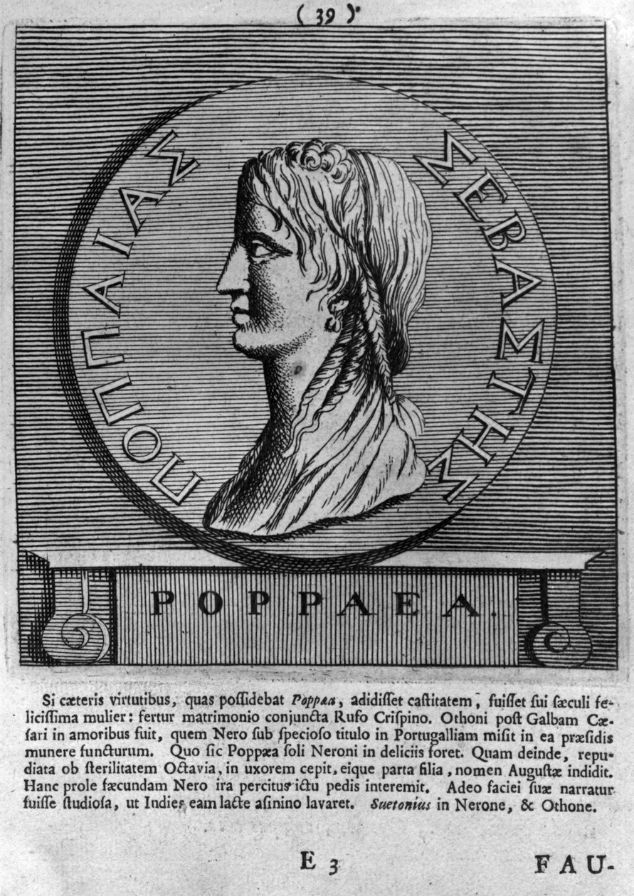Poppaea Sabina, MS 54-68 tarihli bir Roma sikkesinden sonra gravür by Roman