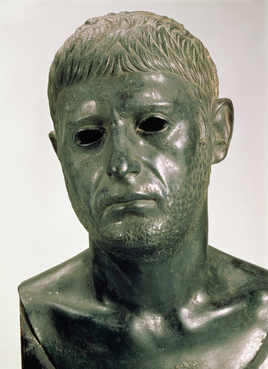 Bilinmeyen bir Romalı savaşçının portresi, MS 30'lar (bronz) by Roman