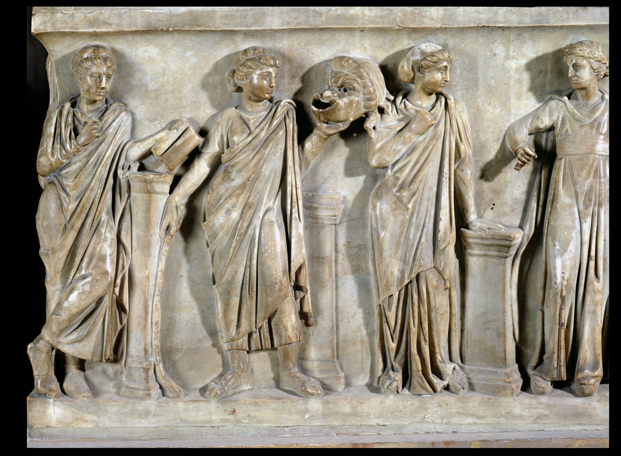 İlham perilerinin lahiti, Clio, Thalia ve Erato detayı, c.160 mermer by Roman
