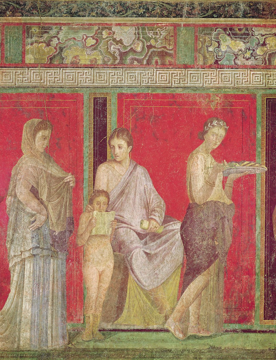 Okuyan Genç Bir Kızla ve Adak Sunmaya Başlama ile İlmihal, Kuzey Duvarı, Oecus 5, MÖ 60-50 dolayları (ayrıca bkz. 55070, 57184 ve 20015) by Roman
