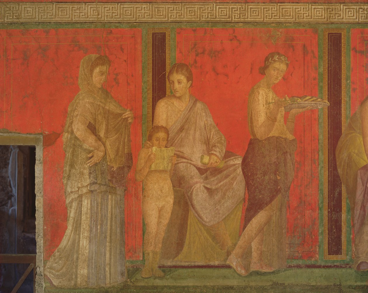 Okuyan Genç Bir Kızla ve Adak Sunmaya Başlayan Catechism, North Wall, Oecus 5, yaklaşık MÖ 60-50 (ayrıca bkz. 55070, 57184 ve 166518) by Roman