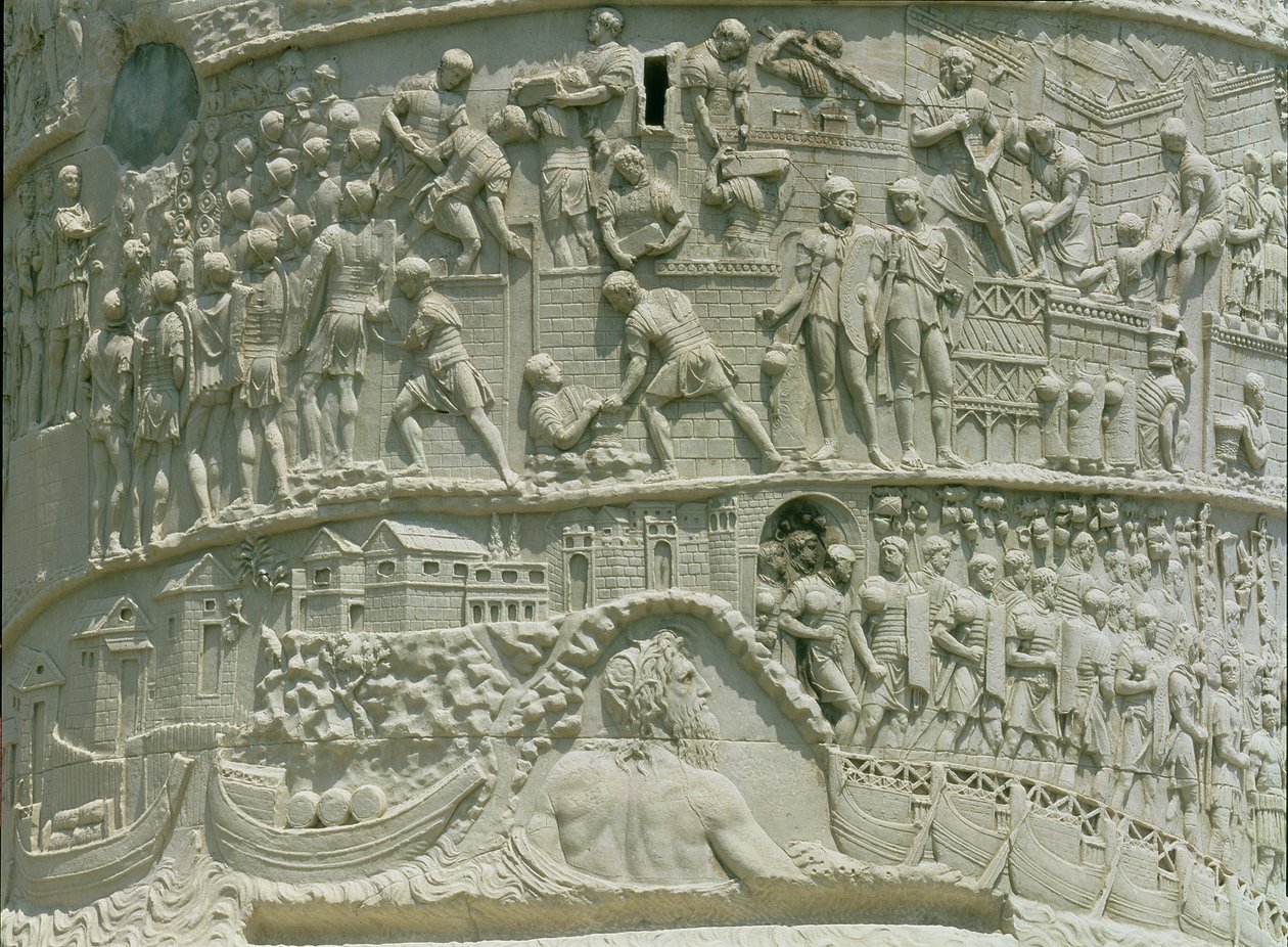 Tuna'yı geçen Roma ordusu, Trajan Sütunu'ndan detay, MS 113 (kireçtaşı) by Roman